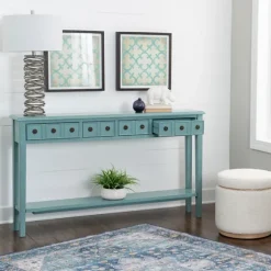 Kirkland's Home Console Tables-Paloma Teal 4-Drawer Console Table