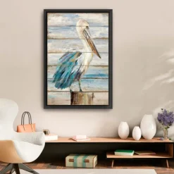 Kirkland's Home Canvas Art-Pelican Shiplap Framed Canvas Art Print, 26X38 In.