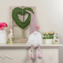 Kirkland's Home Statues & Figurines-Pink And White Plaid Gnome Shelf Sitter