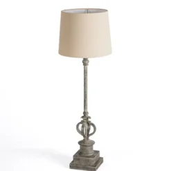 Kirkland's Home Buffet Lamps-Quatrefoil Distressed Gray Buffet Lamp