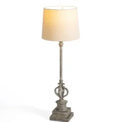 Kirkland's Home Buffet Lamps-Quatrefoil Distressed Gray Buffet Lamp