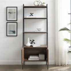 Kirkland's Home Bookshelves-Reclaimed Wood Modern Ladder Bookcase With Cabinet