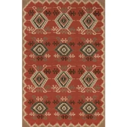 Kirkland's Home Outdoor Rugs-Red Bali Medallion Indoor/Outdoor Area Rug, 4X7