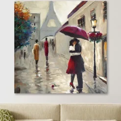 Kirkland's Home Canvas Art-Red Umbrella Couple Giclee Canvas Art Print