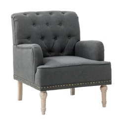 Kirkland's Home Accent Chairs-Reginald Charcoal Button Tufted Armchair