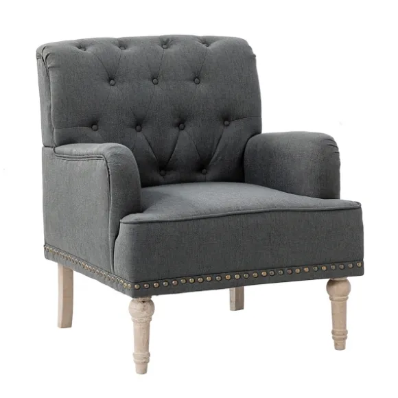 Kirkland's Home Accent Chairs-Reginald Charcoal Button Tufted Armchair