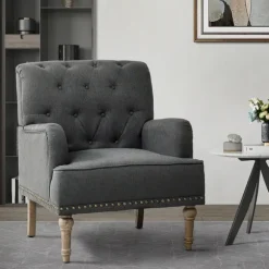 Kirkland's Home Accent Chairs-Reginald Charcoal Button Tufted Armchair