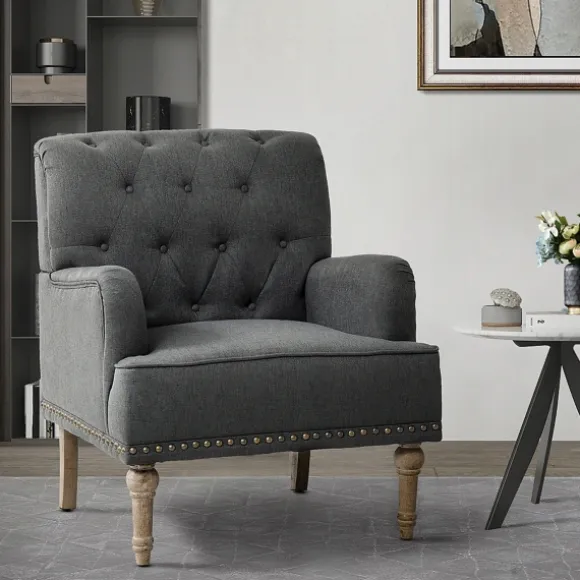 Kirkland's Home Accent Chairs-Reginald Charcoal Button Tufted Armchair