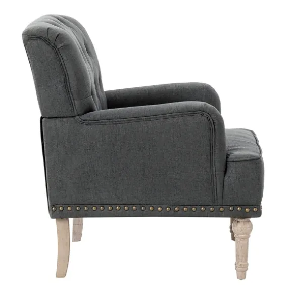 Kirkland's Home Accent Chairs-Reginald Charcoal Button Tufted Armchair