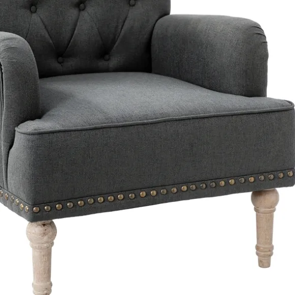 Kirkland's Home Accent Chairs-Reginald Charcoal Button Tufted Armchair