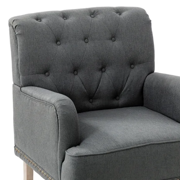 Kirkland's Home Accent Chairs-Reginald Charcoal Button Tufted Armchair