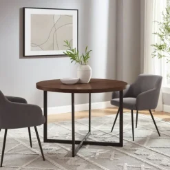 Kirkland's Home Dining Tables-Round And Black X Base Dining Table