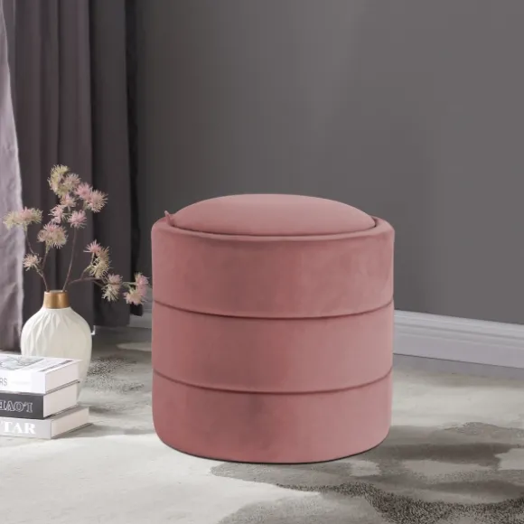 Kirkland's Home Benches & Ottomans-Round Blush Velvet Storage Ottoman
