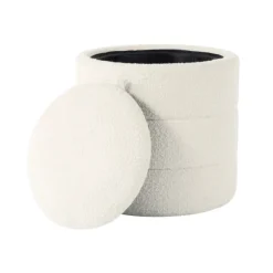 Kirkland's Home Benches & Ottomans-Round Cream Boucle Storage Ottoman