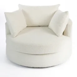 Kirkland's Home Accent Chairs-Round Cream Boucle Swivel Accent Chair