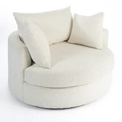 Kirkland's Home Accent Chairs-Round Cream Boucle Swivel Accent Chair