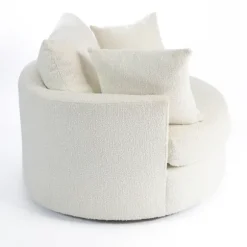 Kirkland's Home Accent Chairs-Round Cream Boucle Swivel Accent Chair