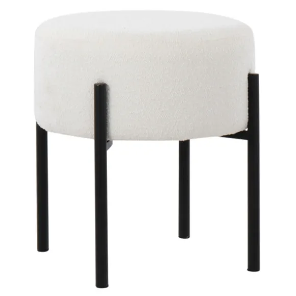 Kirkland's Home Benches & Ottomans-Round Cream Upholstered Metal Base Ottoman