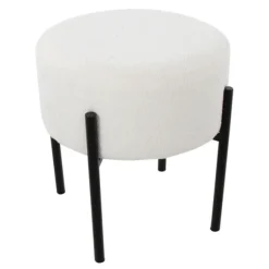 Kirkland's Home Benches & Ottomans-Round Cream Upholstered Metal Base Ottoman