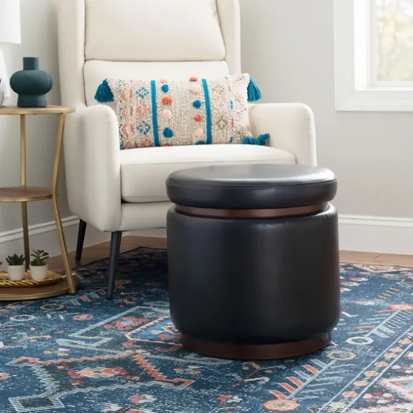 Kirkland's Home Benches & Ottomans-Round Faux Leather Storage Ottoman