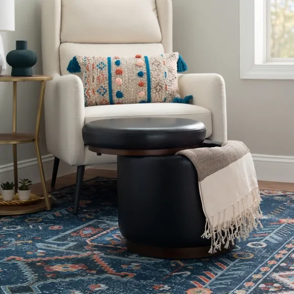 Kirkland's Home Benches & Ottomans-Round Faux Leather Storage Ottoman