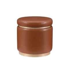 Kirkland's Home Benches & Ottomans-Round Faux Leather Storage Ottoman