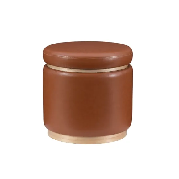 Kirkland's Home Benches & Ottomans-Round Faux Leather Storage Ottoman