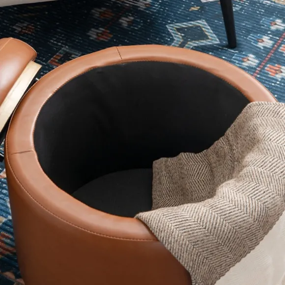 Kirkland's Home Benches & Ottomans-Round Faux Leather Storage Ottoman