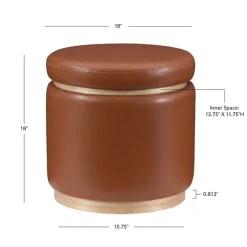 Kirkland's Home Benches & Ottomans-Round Faux Leather Storage Ottoman