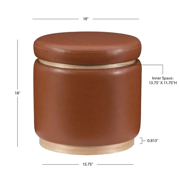 Kirkland's Home Benches & Ottomans-Round Faux Leather Storage Ottoman