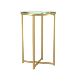 Kirkland's Home Accent & End Tables-Round Gold Metal And Glass Side Table