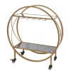 Kirkland's Home Kitchen Islands & Bar Carts-Round Gold Mirrored Shelves Bar Cart