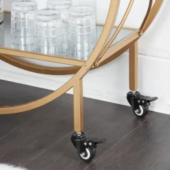 Kirkland's Home Kitchen Islands & Bar Carts-Round Gold Mirrored Shelves Bar Cart