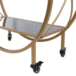 Kirkland's Home Kitchen Islands & Bar Carts-Round Gold Mirrored Shelves Bar Cart