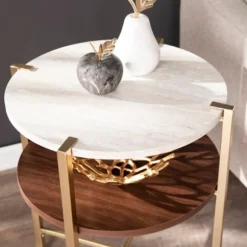 Kirkland's Home Accent & End Tables-Round Gold 2-Tier Accent Table