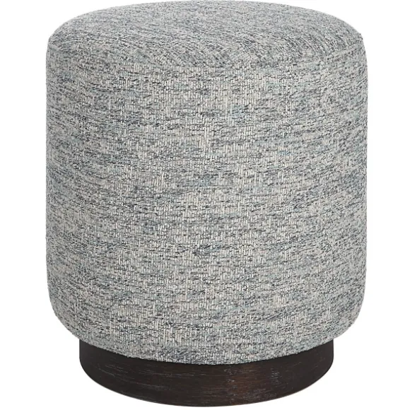 Kirkland's Home Benches & Ottomans-Round Gray & Blue Upholstered Ottoman