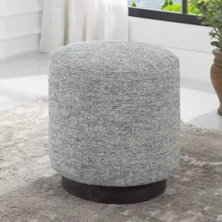 Kirkland's Home Benches & Ottomans-Round Gray & Blue Upholstered Ottoman