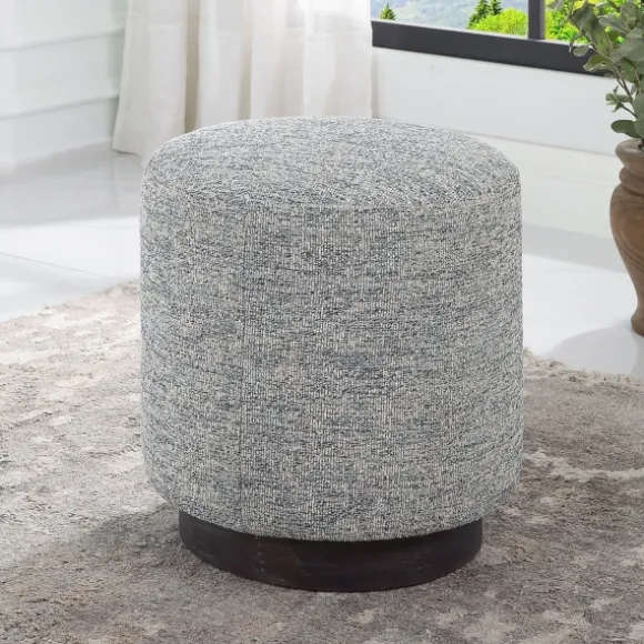 Kirkland's Home Benches & Ottomans-Round Gray & Blue Upholstered Ottoman