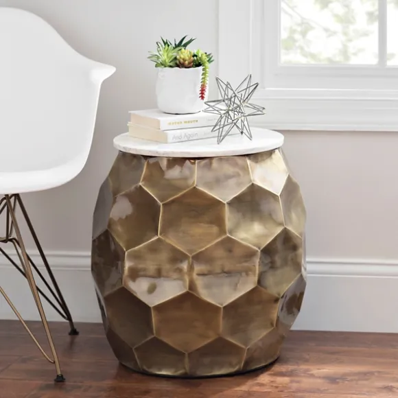 Kirkland's Home Accent & End Tables-Round Honeycomb Marble Top Accent Table