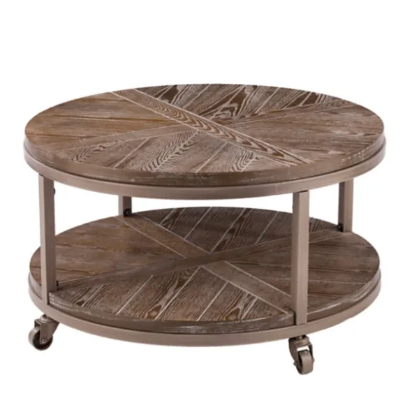 Kirkland's Home Coffee Tables-Round Kona Rolling Coffee Table