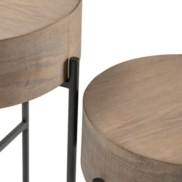 Kirkland's Home Accent & End Tables-Round Light Wood And Metal Accent Tables, Set Of 2