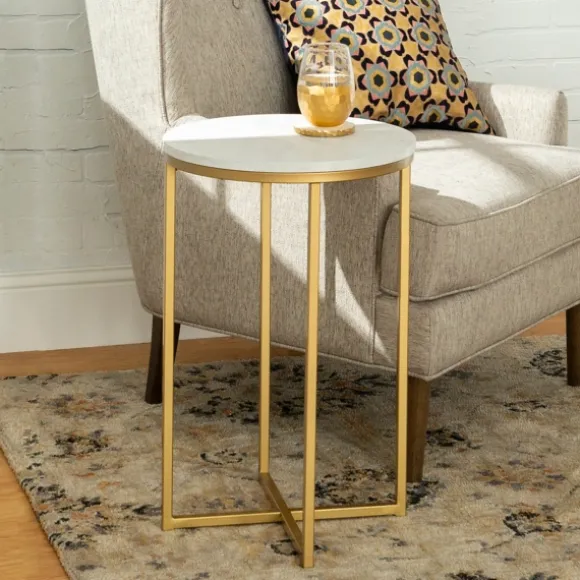 Kirkland's Home Accent & End Tables-Round Marble And Gold Accent Table