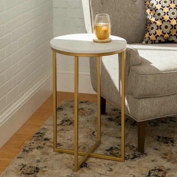 Kirkland's Home Accent & End Tables-Round Marble And Gold Accent Table