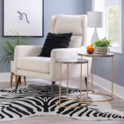 Kirkland's Home Accent & End Tables-Round Marble Nesting 2-Pc. Accent Table Set