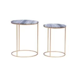 Kirkland's Home Accent & End Tables-Round Marble Nesting 2-Pc. Accent Table Set