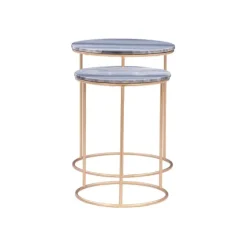 Kirkland's Home Accent & End Tables-Round Marble Nesting 2-Pc. Accent Table Set