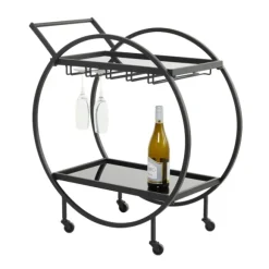 Kirkland's Home Kitchen Islands & Bar Carts-Round Metal And Glass 2-Ter Bar Cart