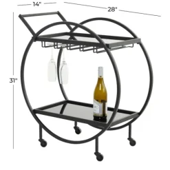 Kirkland's Home Kitchen Islands & Bar Carts-Round Metal And Glass 2-Ter Bar Cart