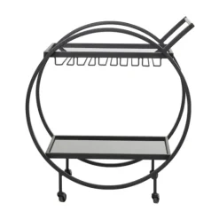 Kirkland's Home Kitchen Islands & Bar Carts-Round Metal And Glass 2-Ter Bar Cart