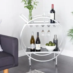 Kirkland's Home Kitchen Islands & Bar Carts-Round Metal And Glass 2-Ter Bar Cart